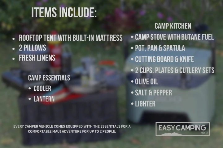 Included with your RV rental: rooftop tent, full camp kitchen, and essential camping gear for 2 people.. Jeep Gladiator 2022