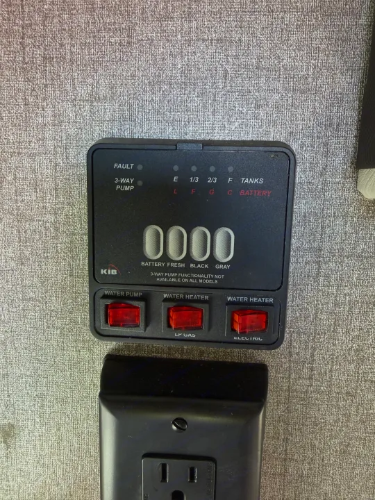 RV rental control panel: Monitor tank/battery levels, activate water pump & dual water heaters (LP Gas/Electric).. Jayco Jay Flight SLX 2021