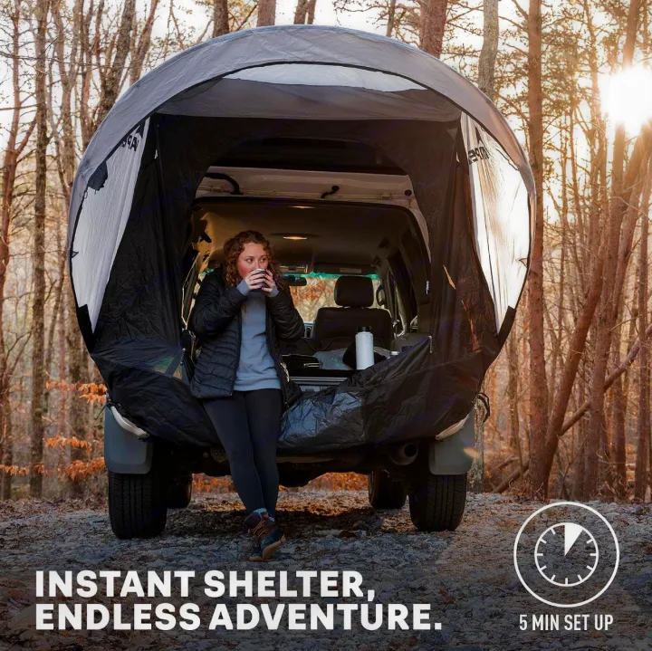 Cozy car camping in a forest with an instant shelter. Perfect for outdoor adventure & a great alternative to an rv rental. 5 min setup.. Toyota 4Runner 2020