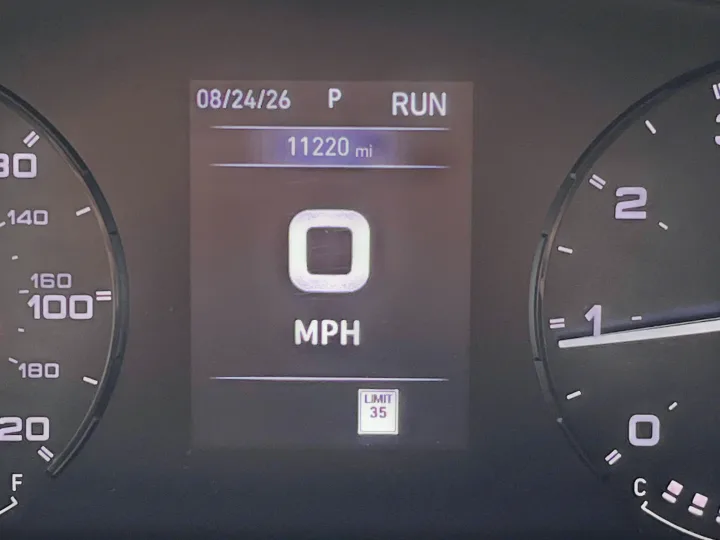 RV rental dashboard display: 0 MPH, 11220 miles, 08/24/26 date, and a 35 MPH speed limit sign. Ready for your next adventure!. Dave & Matt Vans Dave & Matt Vans Class B 2023