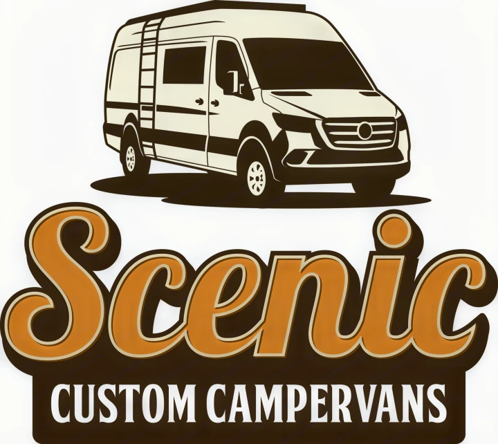 A logo for Scenic Custom Campervans, showing a cream Sprinter-style van with a roof ladder over the brand name. Perfect for rv rental.. Mercedes-Benz Sprinter 2026