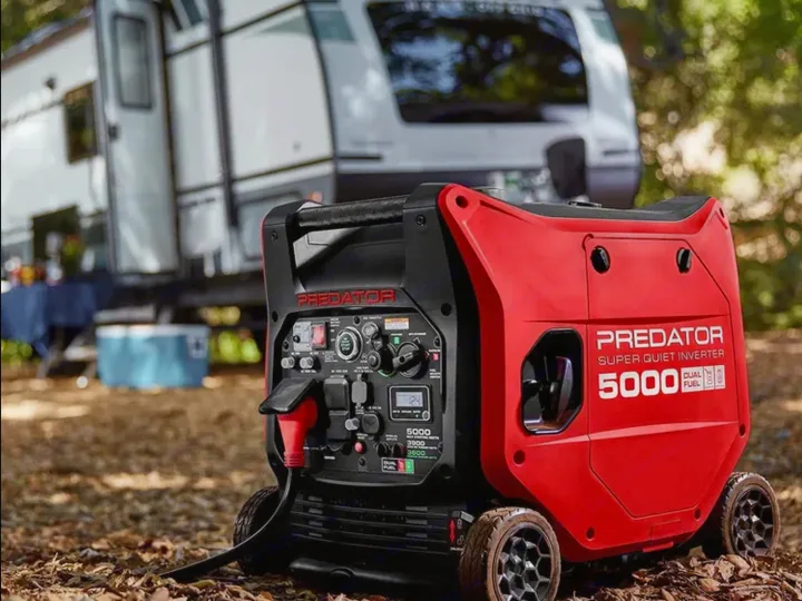 A Predator 5000 dual-fuel inverter generator powers an RV rental for quiet camping adventures.. Heartland RVs Prowler 2022