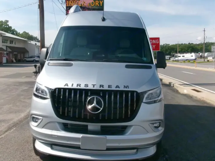 Front of a sleek silver Airstream Mercedes-Benz camper van, perfect for your next rv rental.. Airstream Interstate 2026
