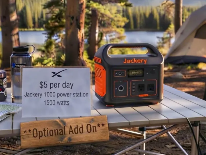 Enhance your RV rental adventure! This Jackery 1000 power station (1500W) is an optional add-on for $5/day.. Travel Lite Rove Lite 2021