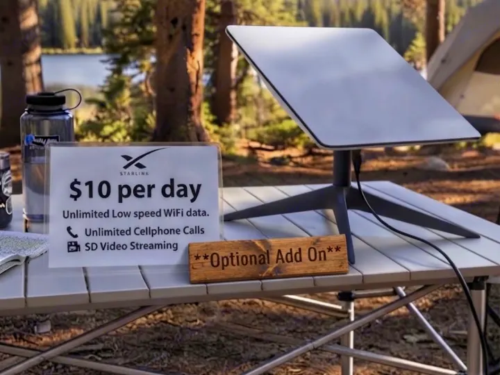 Portable Starlink satellite internet, $10/day, offering unlimited low-speed WiFi at a campsite. Perfect for your RV rental trip.. Travel Lite Rove Lite 2021