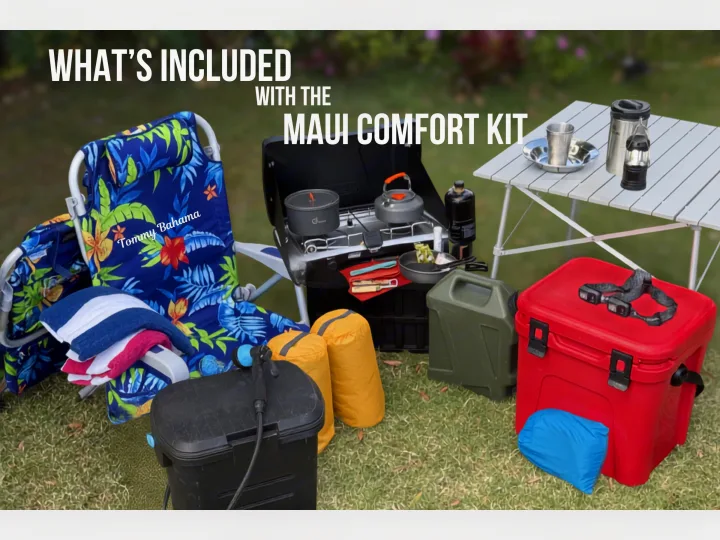 Enhance your RV rental adventure with the Maui Comfort Kit: chairs, camping stove, cooler, and essential outdoor gear.. Jeep Wrangler 2025
