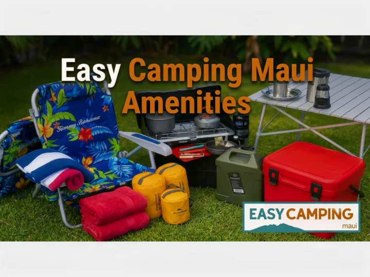 Essential camping amenities for your Maui RV rental adventure: chair, stove, cooler, and more for easy outdoor living.. Jeep Wrangler 2025