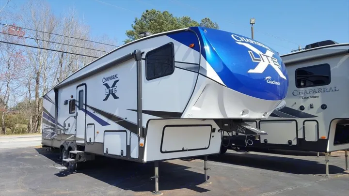 This is our exact camper before we took it off the lot.. Coachmen Chaparral 2018