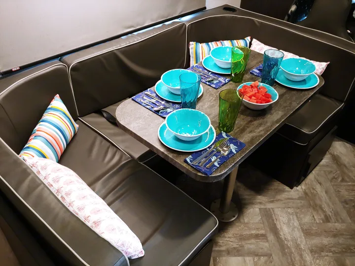 "Keiki's" U-shaped dinette is much larger than the standard RV dinette.. Forest River Sunseeker 2350LE 2022