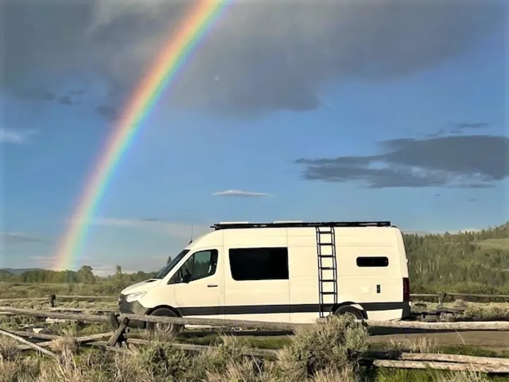 The Ramblin Roost in action - out on the open road in Jackson Hole, Wyoming.. Mercedes-Benz Sprinter 2021