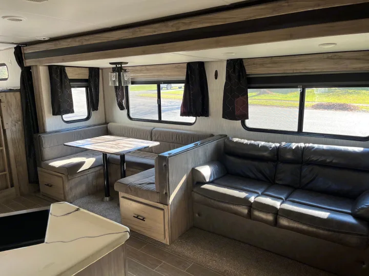 The dinette can be turned into additional sleeping and can sleep 2 people. The sofa can fold out for additional sleeping as well.. Forest River Cherokee Alpha Wolf 2021
