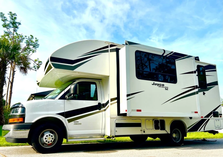 Exterior view. Easy to drive, park, travel. Love the look and style!. Jayco Redhawk SE 2020