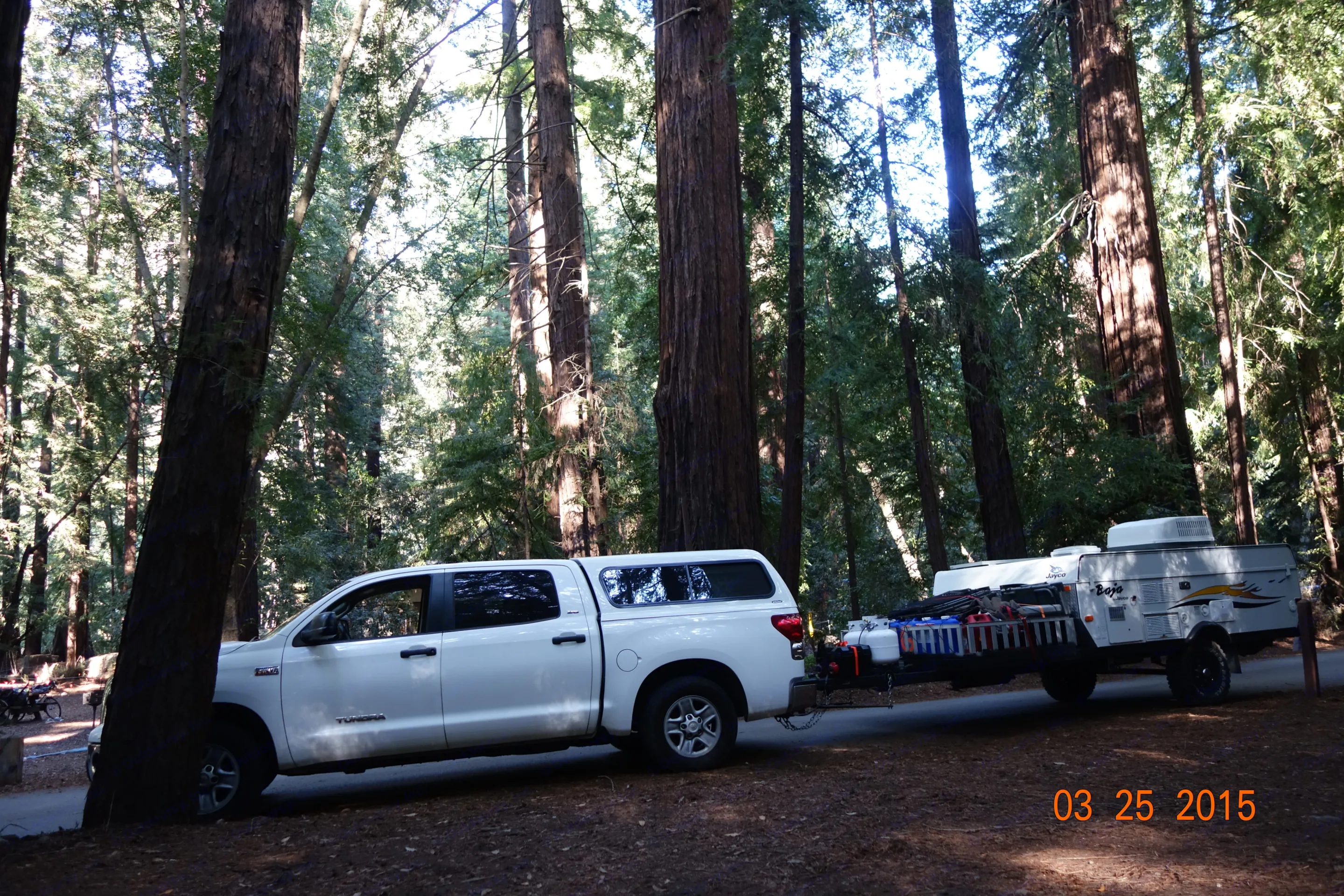 Pulling up to our site in Pfeiffer Big Sur State Park. Jayco Baja 2006