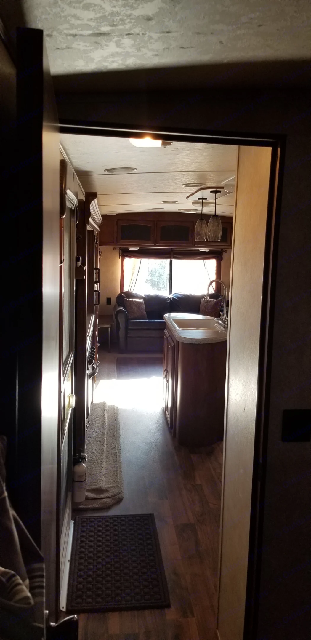 View from master bedroom to rear of trailer.. Forest River Salem Hemisphere Lite 2015