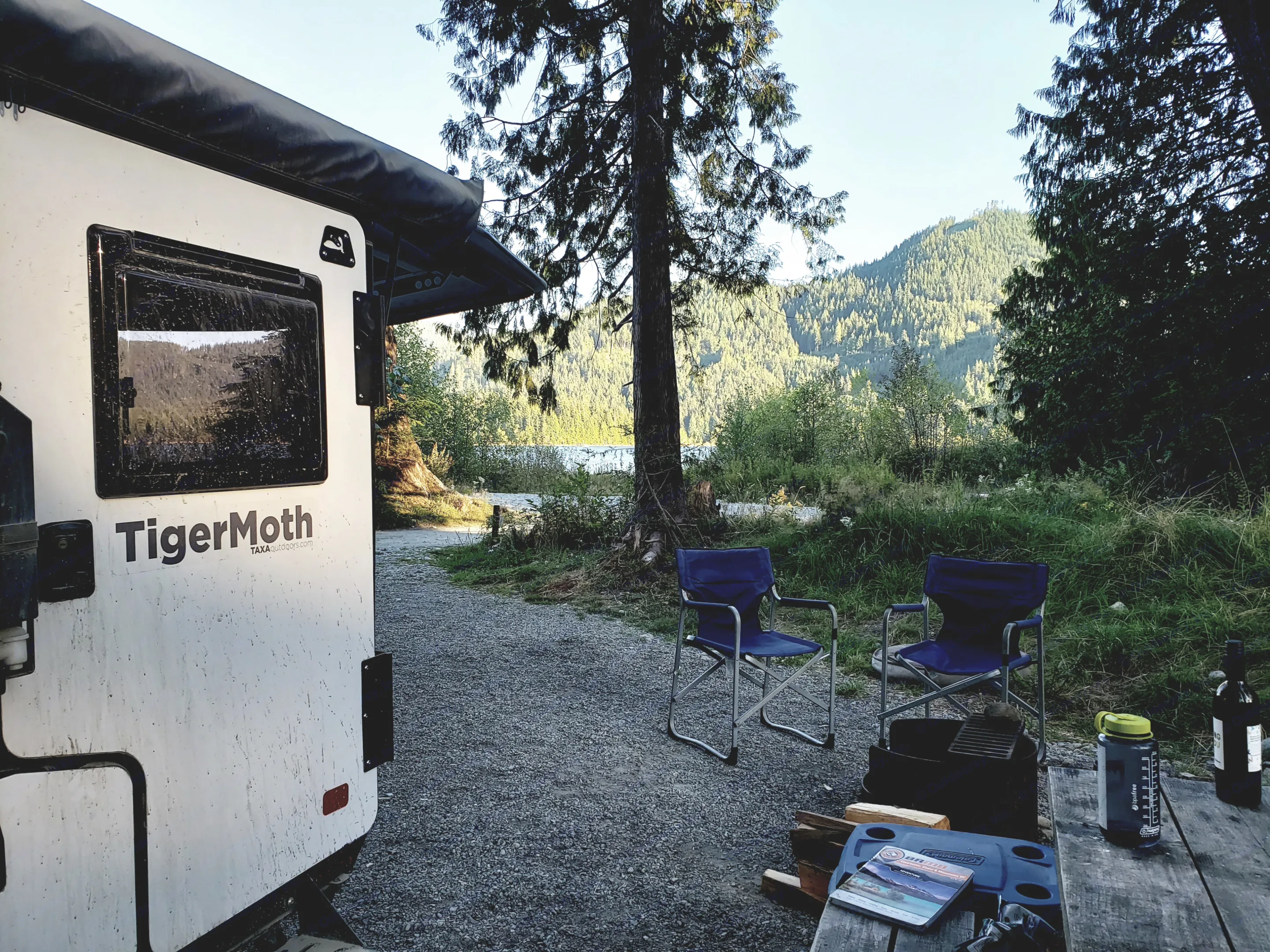 Easy to setup, we unhitched and moved the trailer by hand to place it right where we wanted it.. TAXA Outdoors Tigermoth Camper 2020