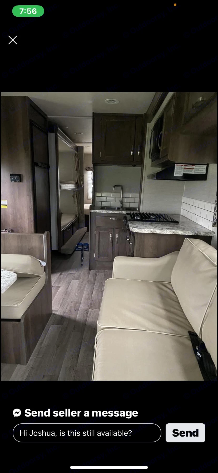 Spacious RV rental interior featuring a full kitchen, living area, dining nook, and bunk beds. Perfect for family adventures.. Jayco Redhawk 2019