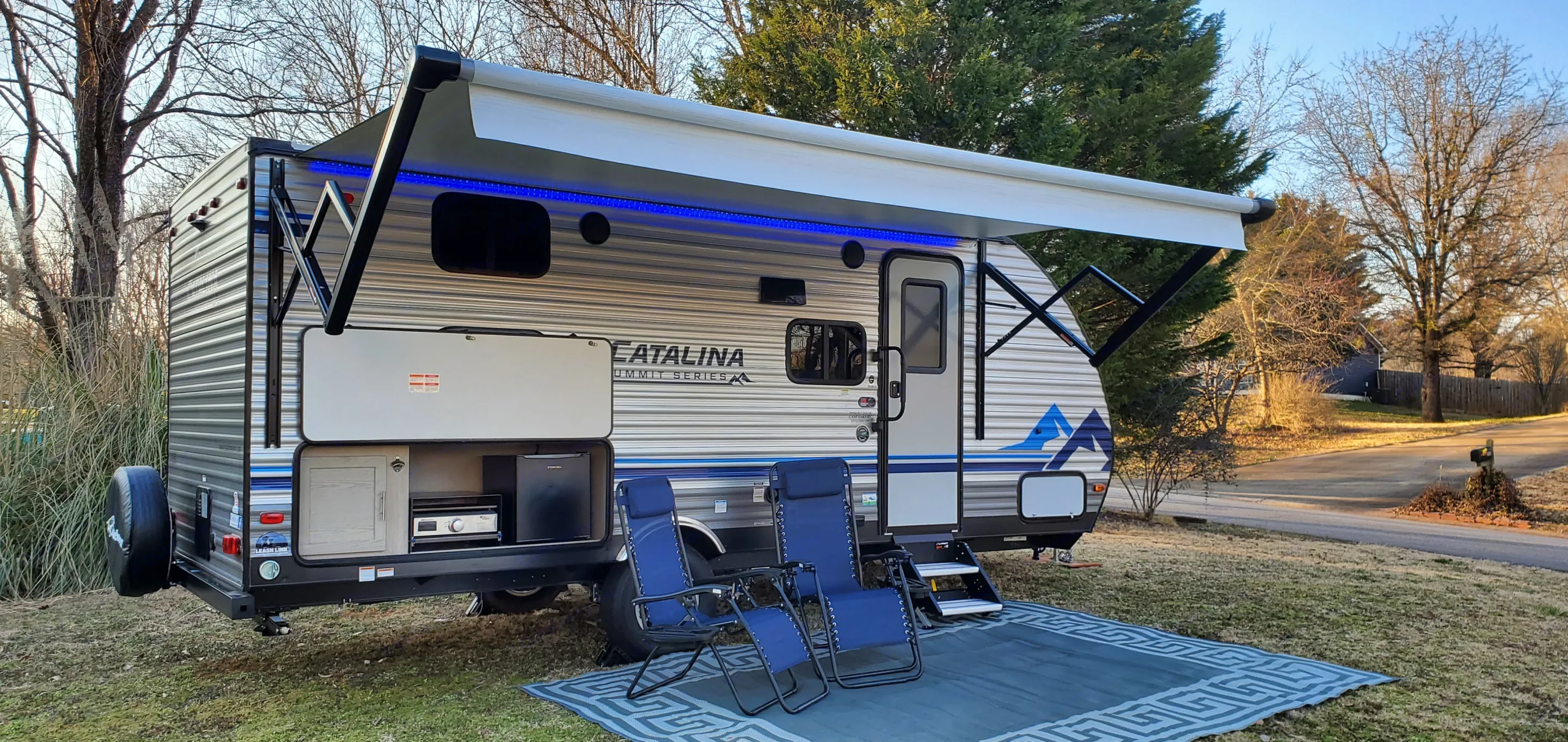 Front exterior with awning. Forest River Coachmen Catalina 184BHS 2022