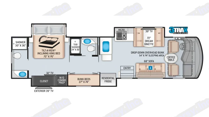 RV rental floor plan. Thor Challenger 2021
