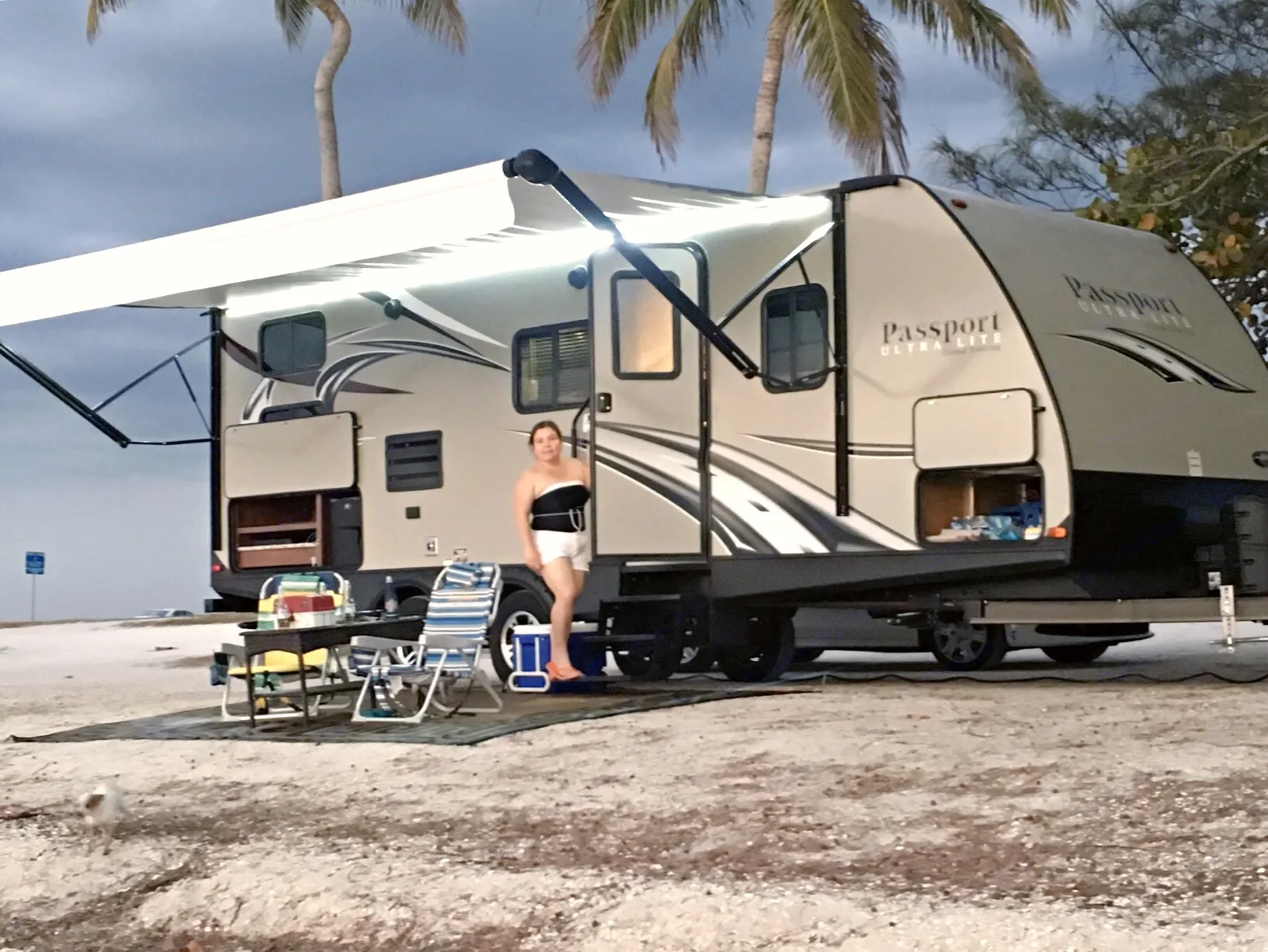 trailer comes with a nice rug or carpet for outside. It has an outside kitchen, outside shower. . Keystone RV Passport Elite 2017