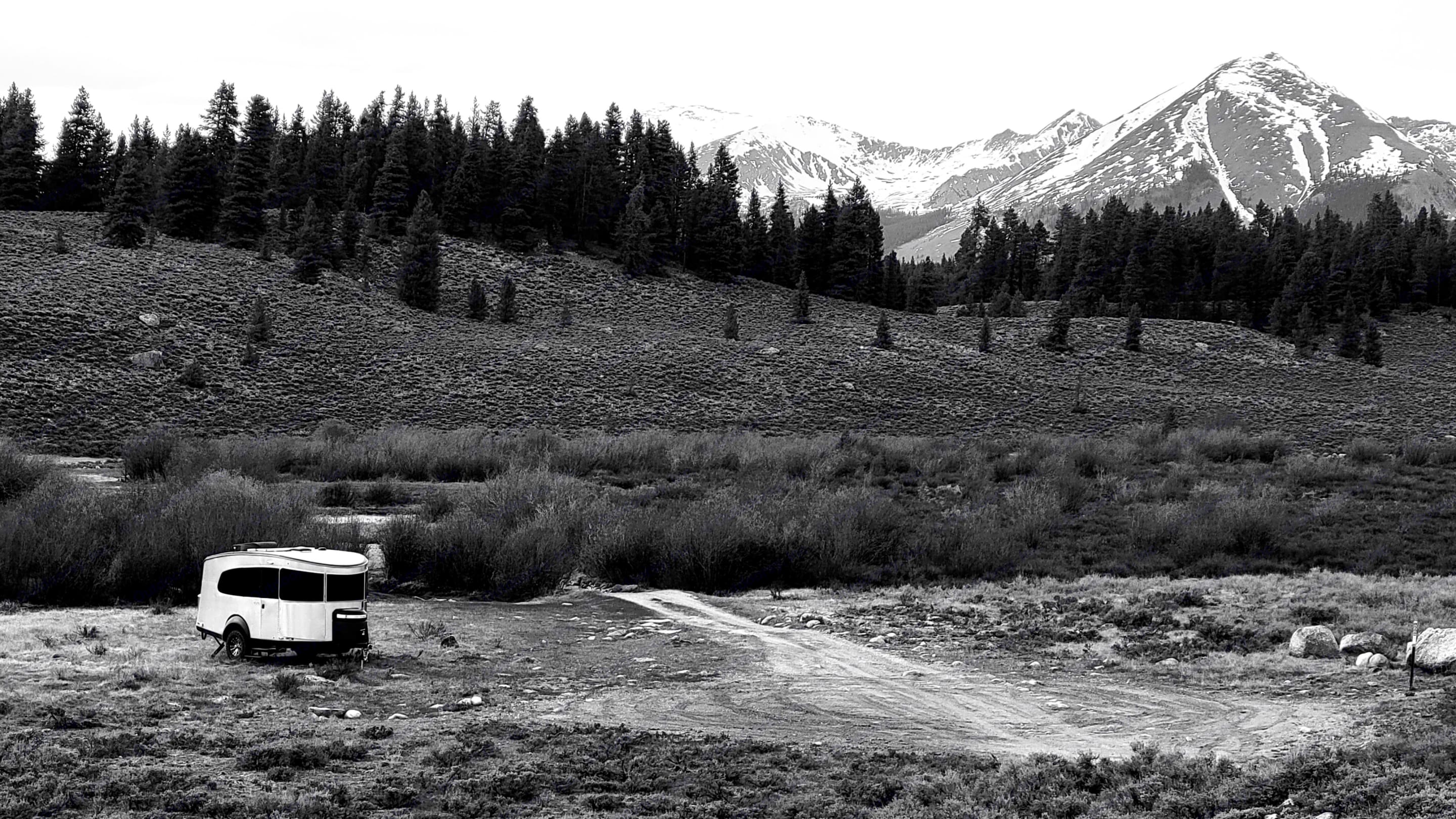 This is an actual photo we took while off-grid near the Taylor Reservoir. No royalty checks from Airstream as of yet.... Airstream Basecamp 2021