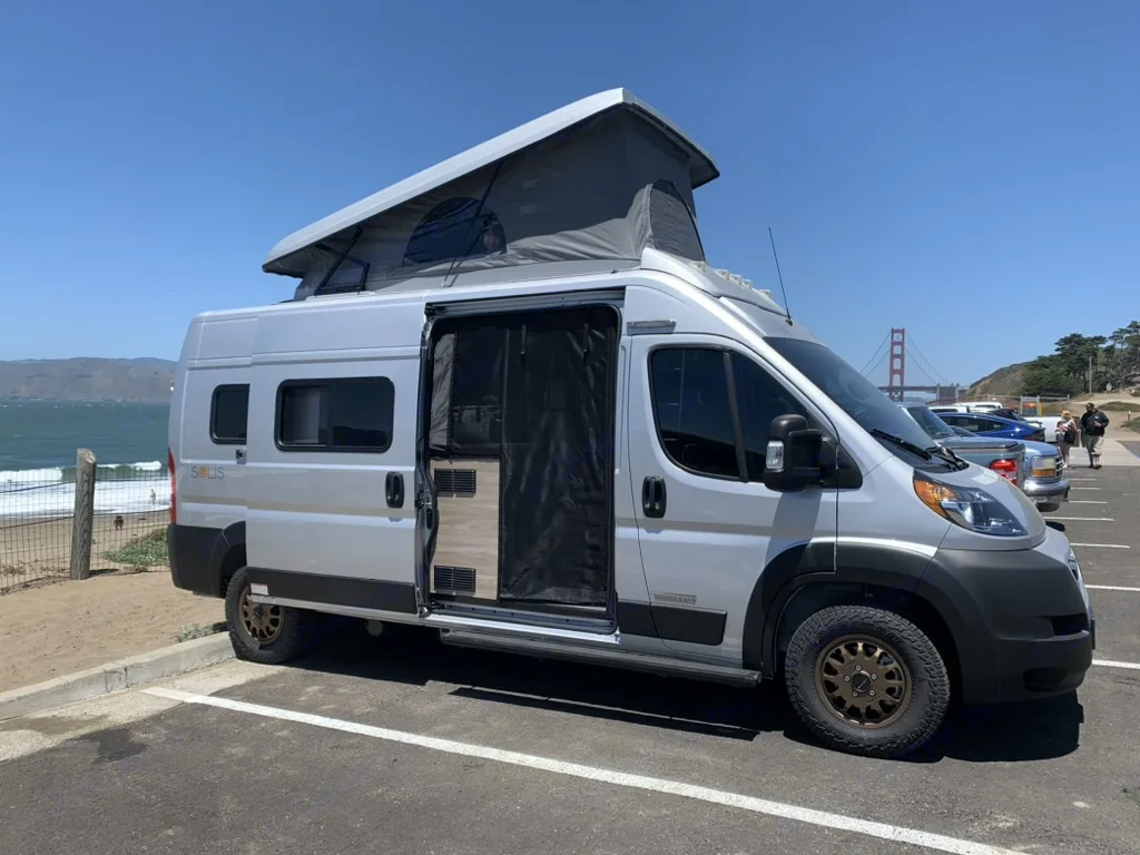 One of our favorite spots our family enjoys relaxing at, Baker Beach in SF. Winnebago Solis 2022