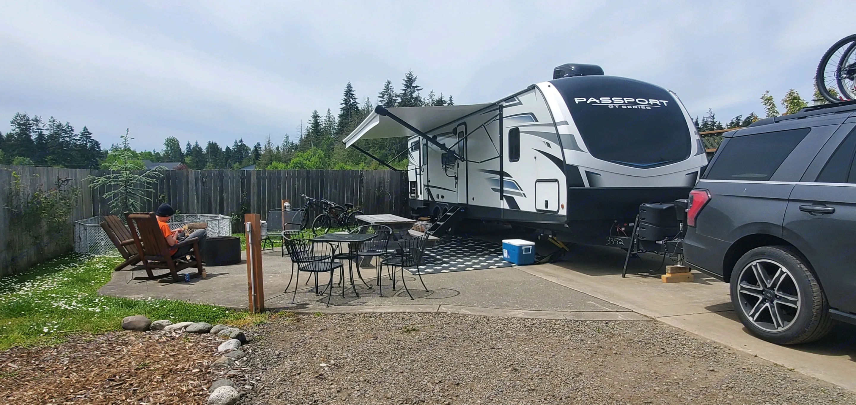 On site Port Angeles, Olympic Peninsula Washington in June. Keystone RV Passport GT 2022
