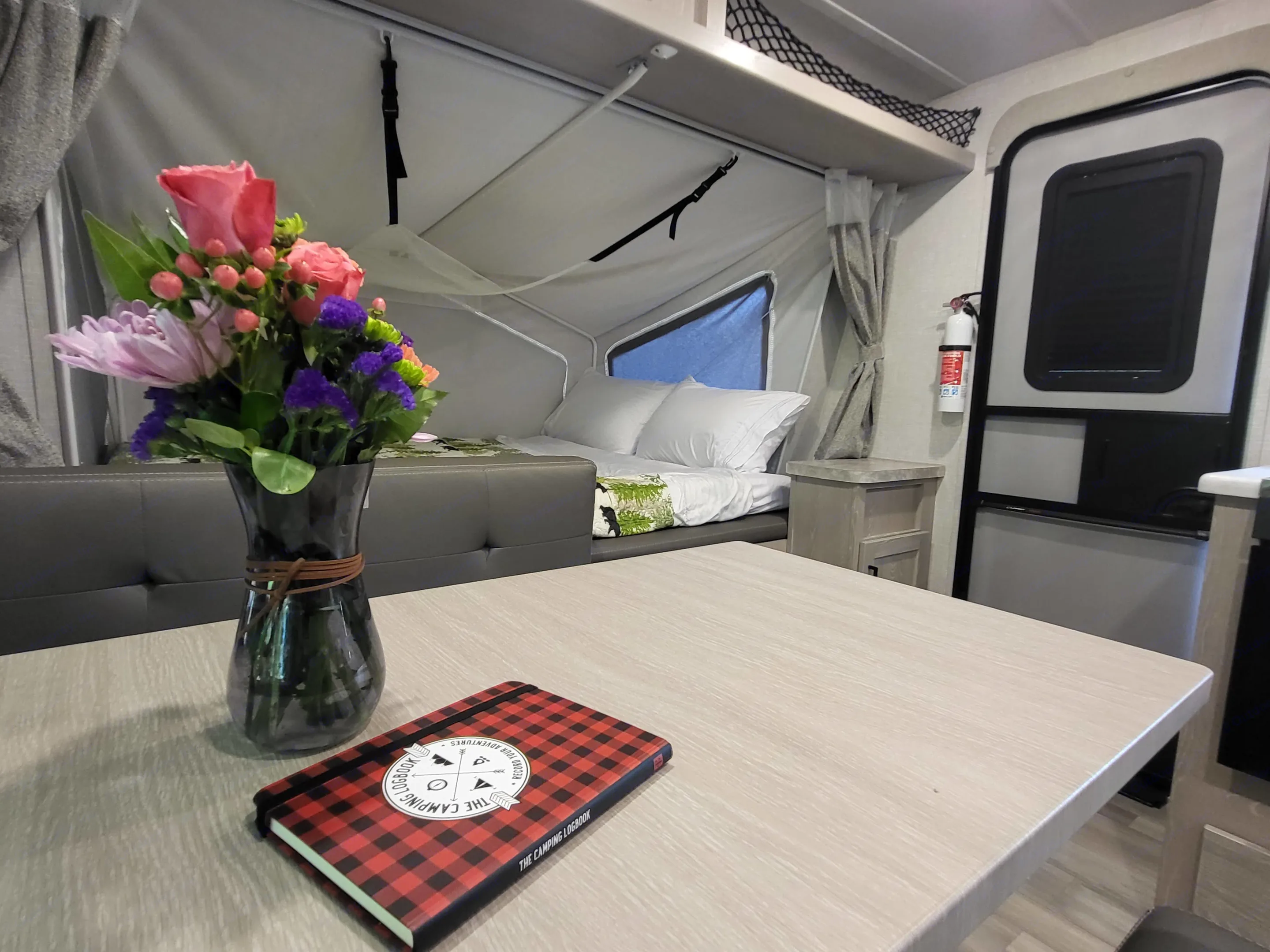Bed #1 from the dining table, next to the door.
Don't forget to write in our guest book!. Forest River Flagstaff Shamrock 2022