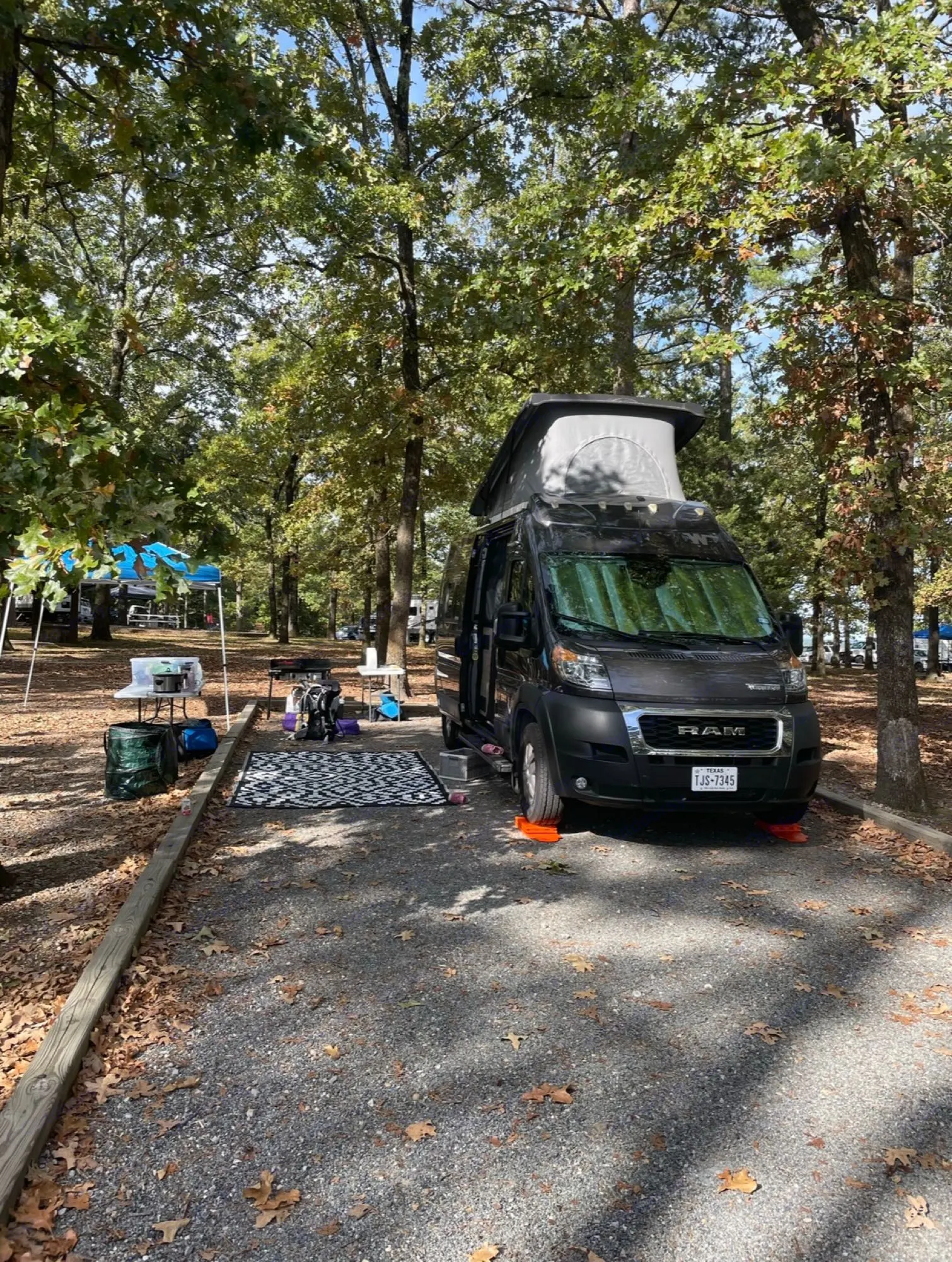 Camp set up in Hot Springs Arkansas prior to awning installation.. Winnebago Solis 2023