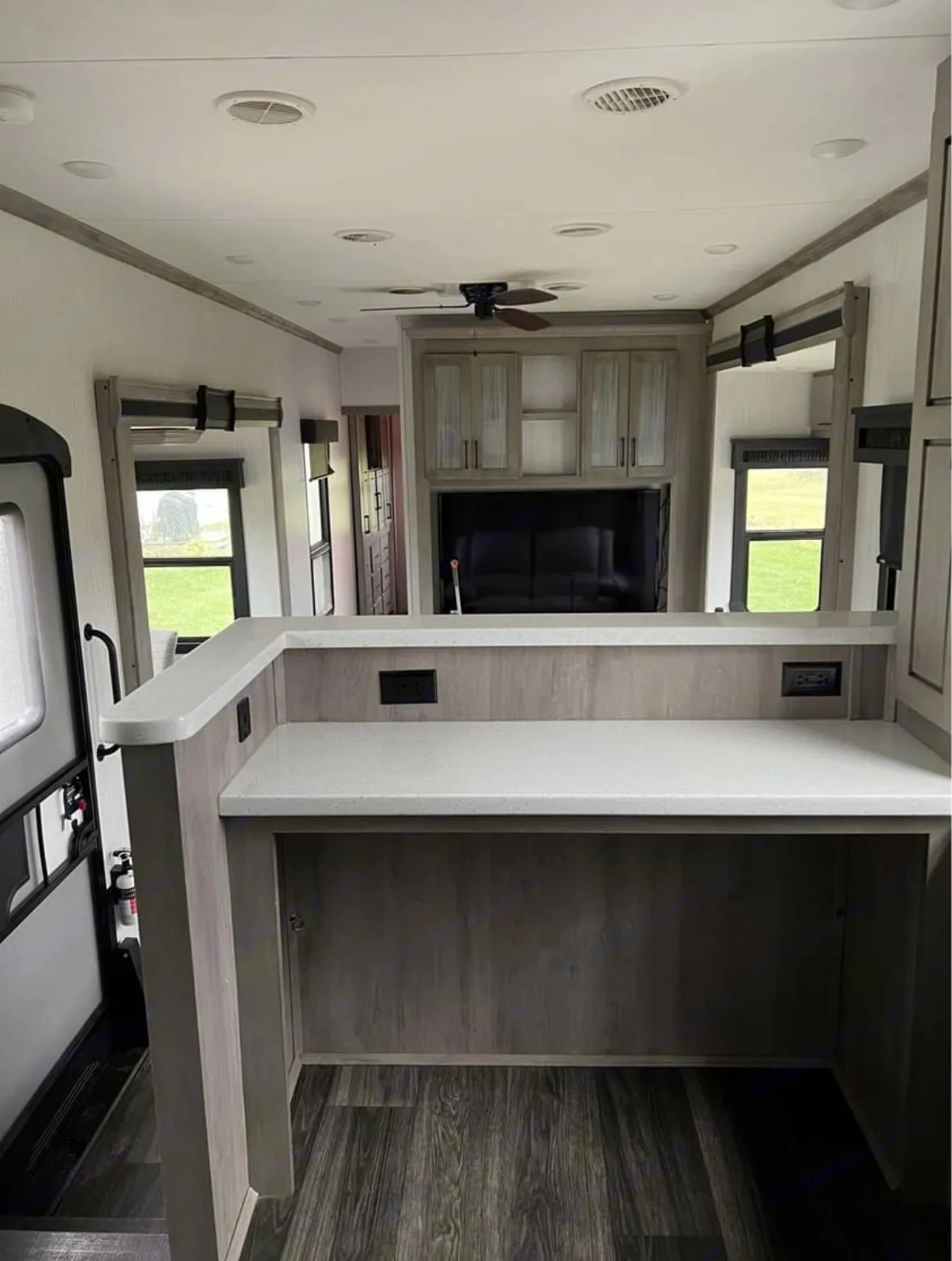 RV rental living area: modern interior with a sleek counter,. Heartland RVs Big Country 2021