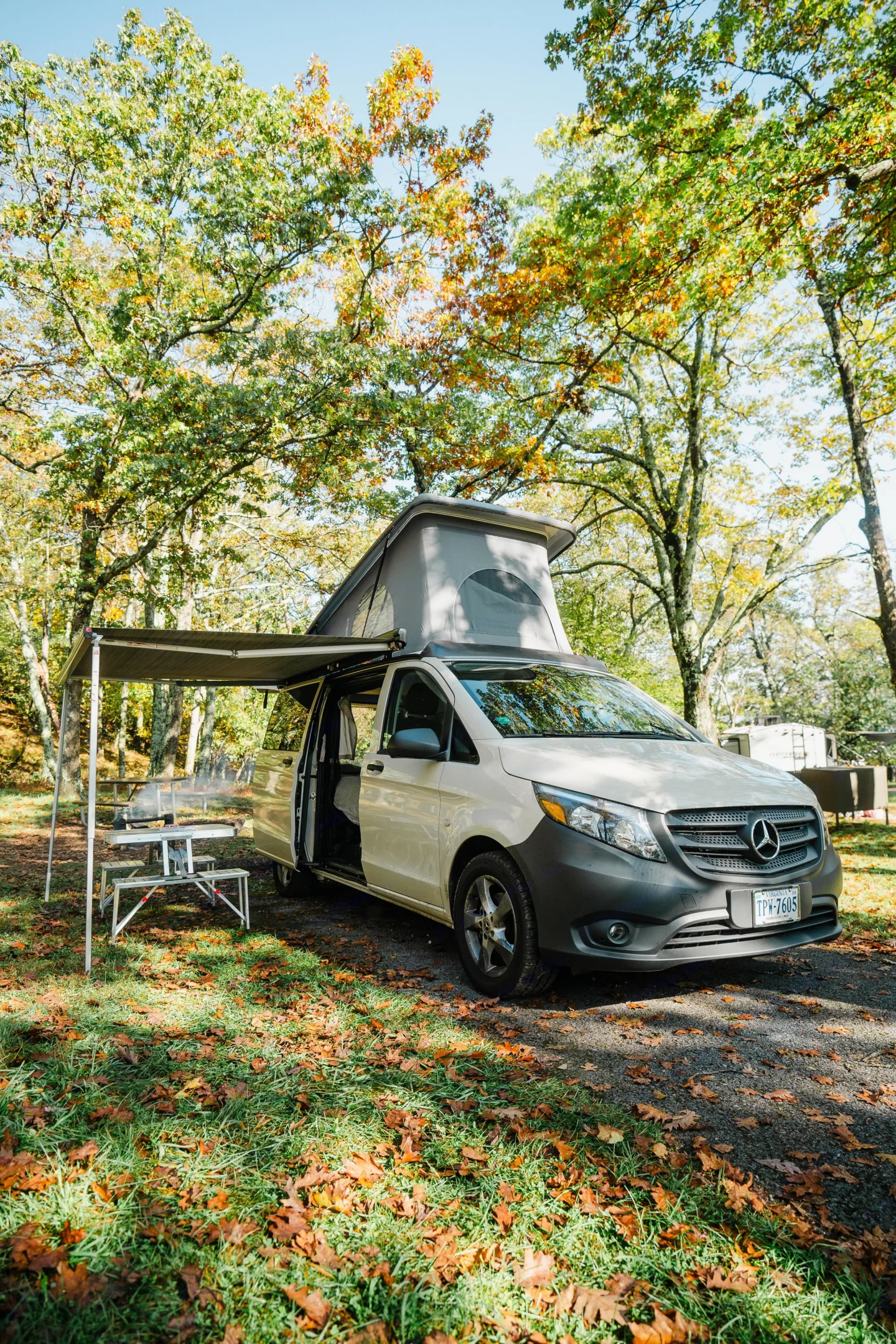 With an attached awning, foldable picnic table, and all the camping gear you could ever need, you'll be well equipped for the perfect outdoor getaway! . Mercedes Metris 2021