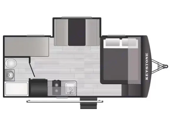 RV rental floor plan: explore the interior layout with sleeping, kitchen, and bath areas.. Keystone RV Springdale 2024