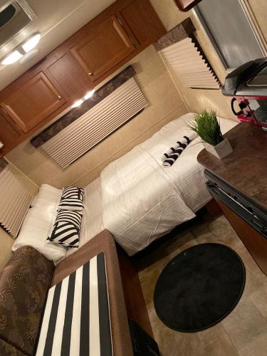 comfortable luxury trailer with a dinette