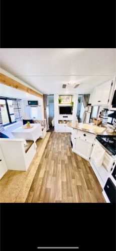 farmhouse inspired remodeled camper.