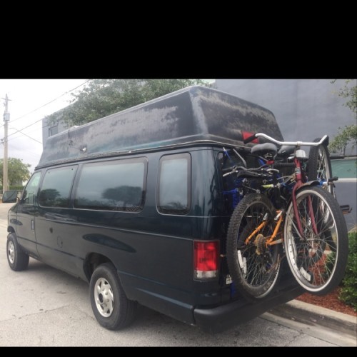 robust rv with a bike rack