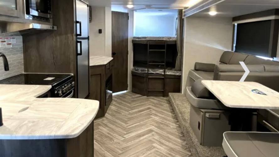 fully furnished rv with a fireplace