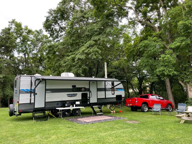 luxurious camper with tommy hilfiger bedding