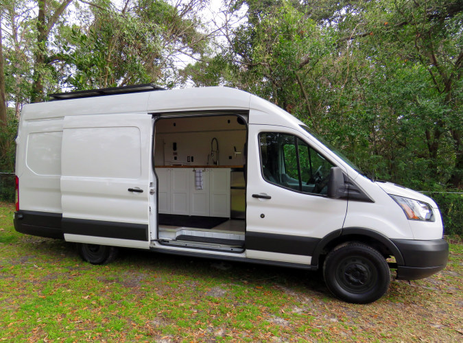 customized camper van for three travelers