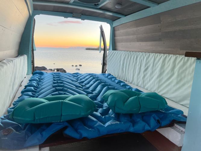 camper van with multicolored lights