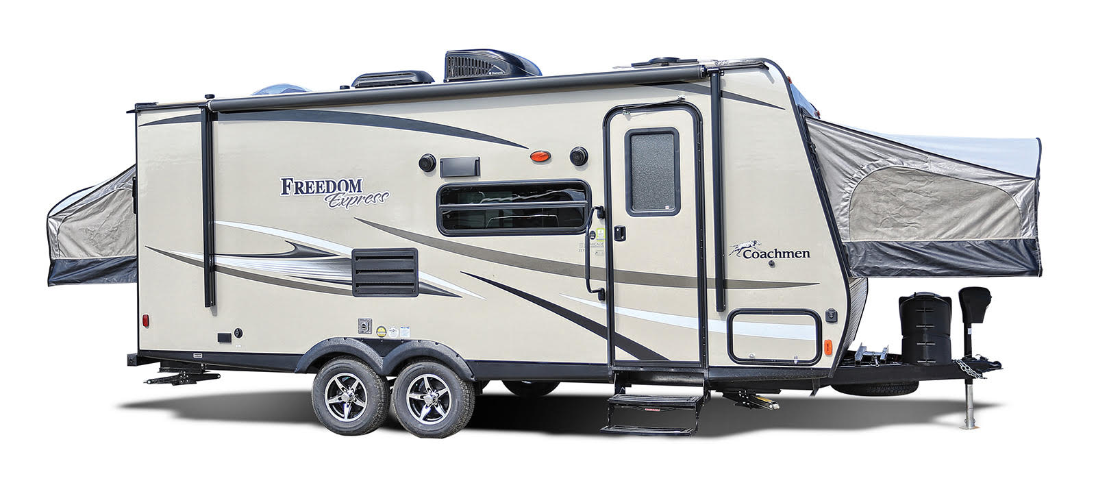 This Freedom Express RV rental is a hybrid travel trailer with pop-out beds, ideal for your next outdoor adventure.. Coachmen Freedom Express 2016