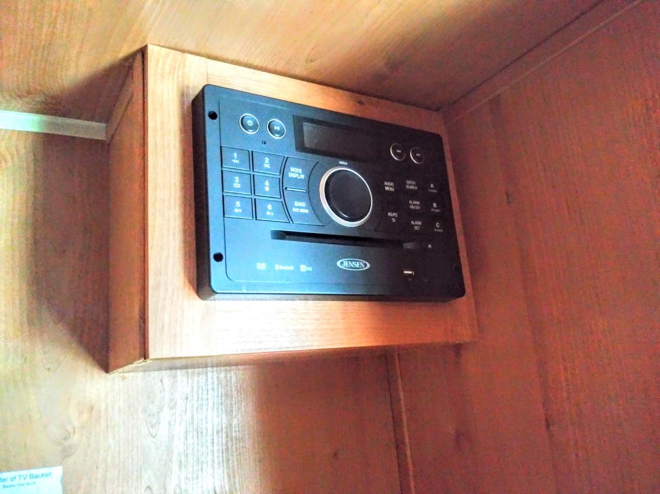 The camper has a sound system including interior and exterior speakers. Riverside RV Retro 2018