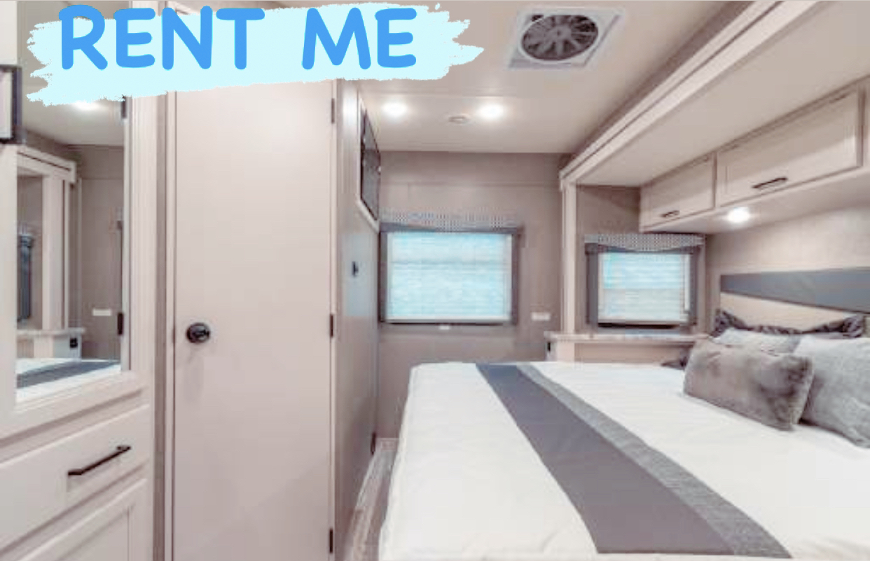 Rent this RV! Enjoy a modern, comfortable bedroom with a cozy bed, windows, storage, and ceiling fan in your RV rental.. Other A.C.E 2021