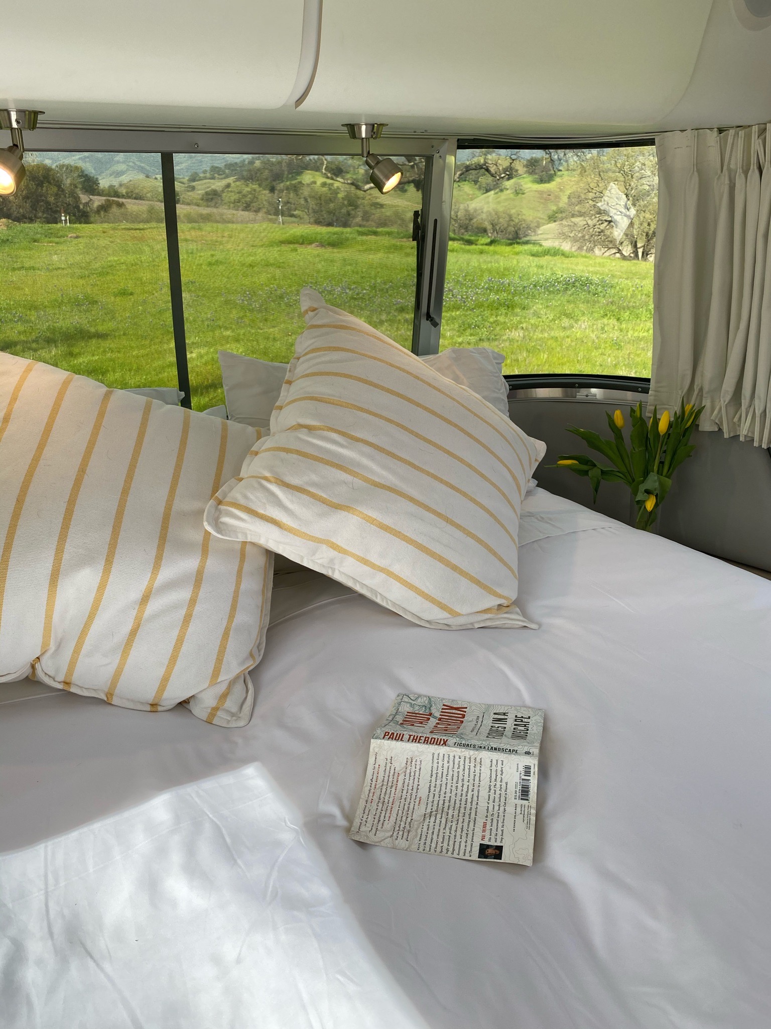 Queen sized bed with wraparound windows and tons of cozy pillows. Enjoy your down time while you are Airstreaming. Airstream Globetrotter 2019