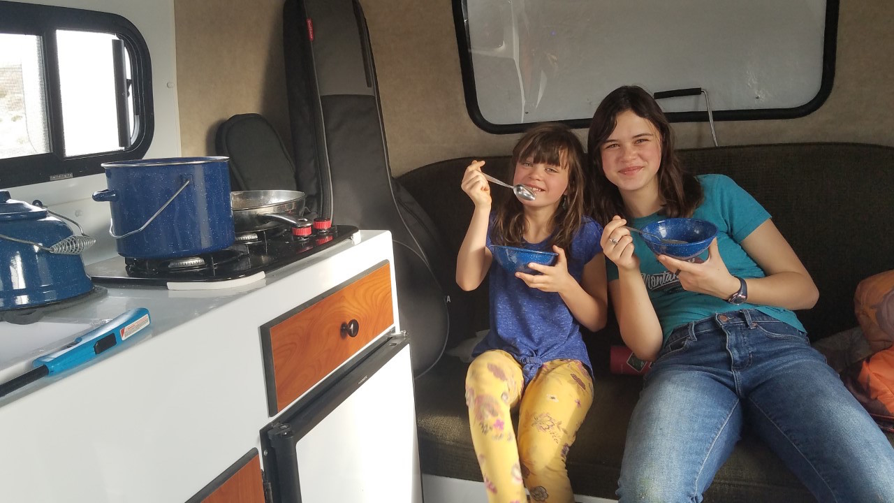 Couch converts to bunk bed with 120 lb. limit on top bunk. Scamp 13' 2021