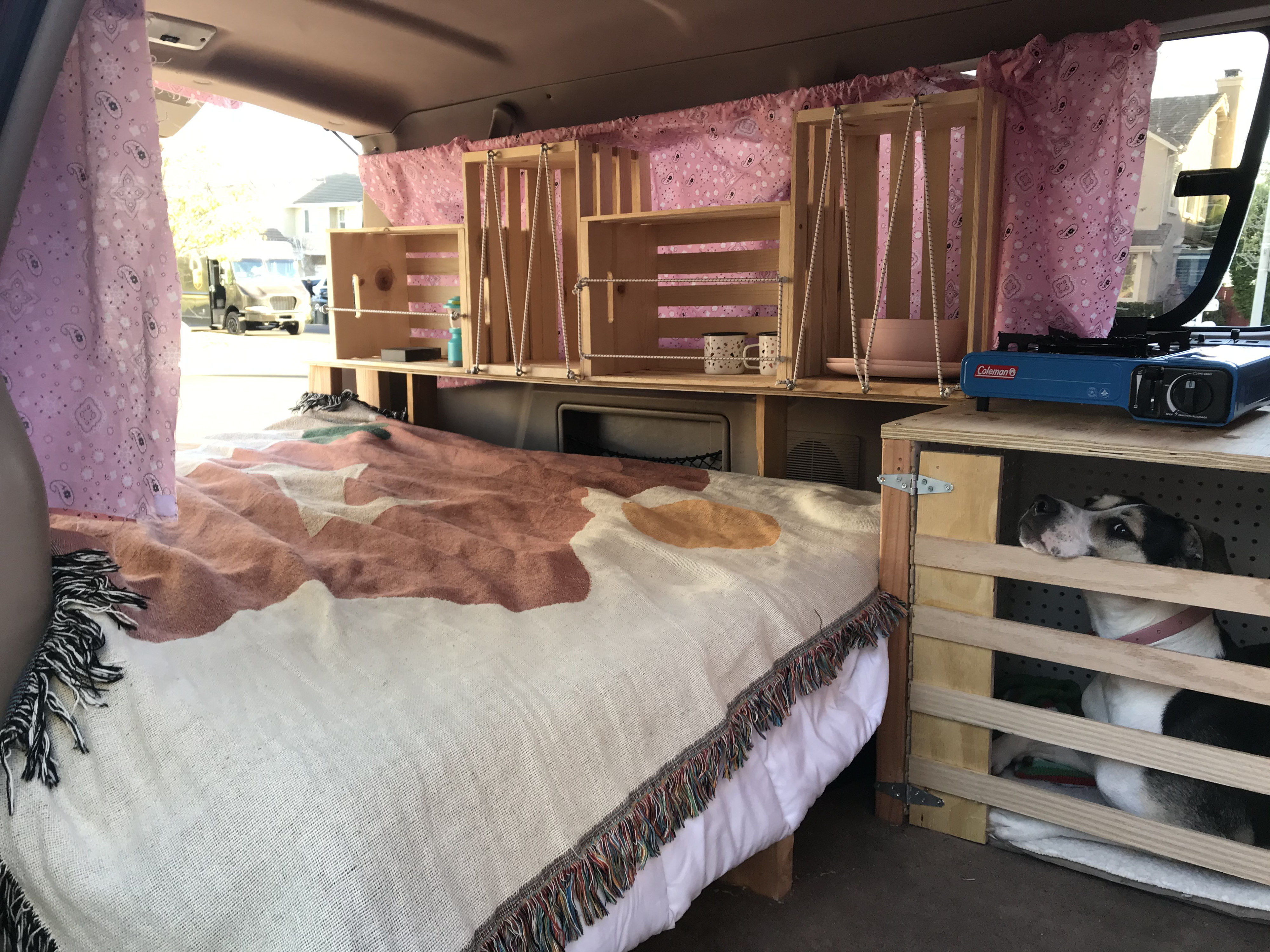 Lots of cute storage, and vintage textiles. Ford Van 1992