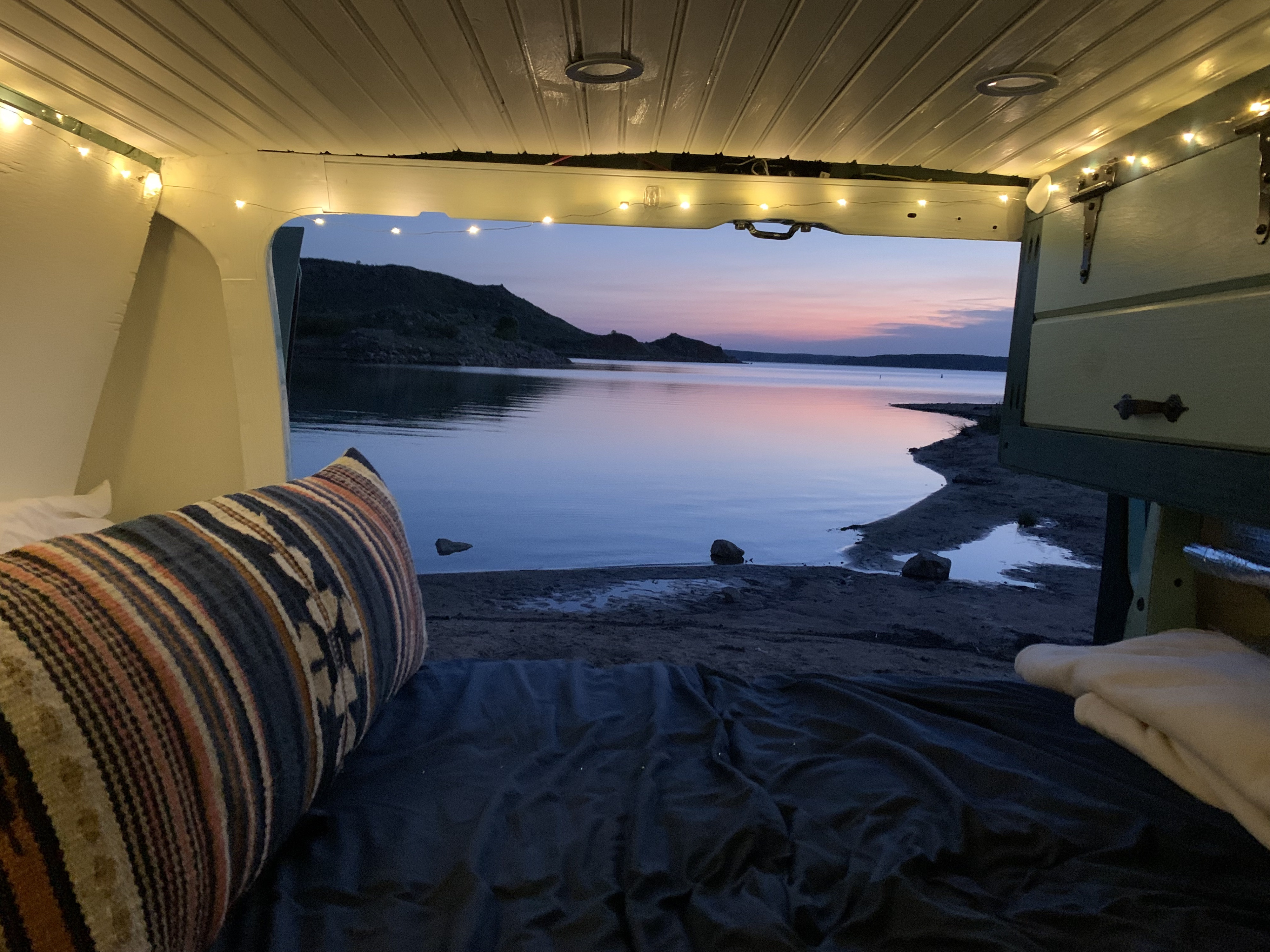 The perfect way to end a day on  the road, sunset and twinkly lights. (Twinkly lights included). Dodge Other 2000