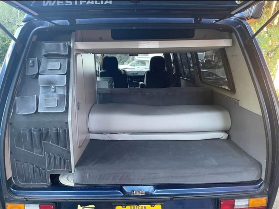 Inside a blue VW Westfalia camper, perfect for your next rv rental.. Volkswagen Vanagon 1990