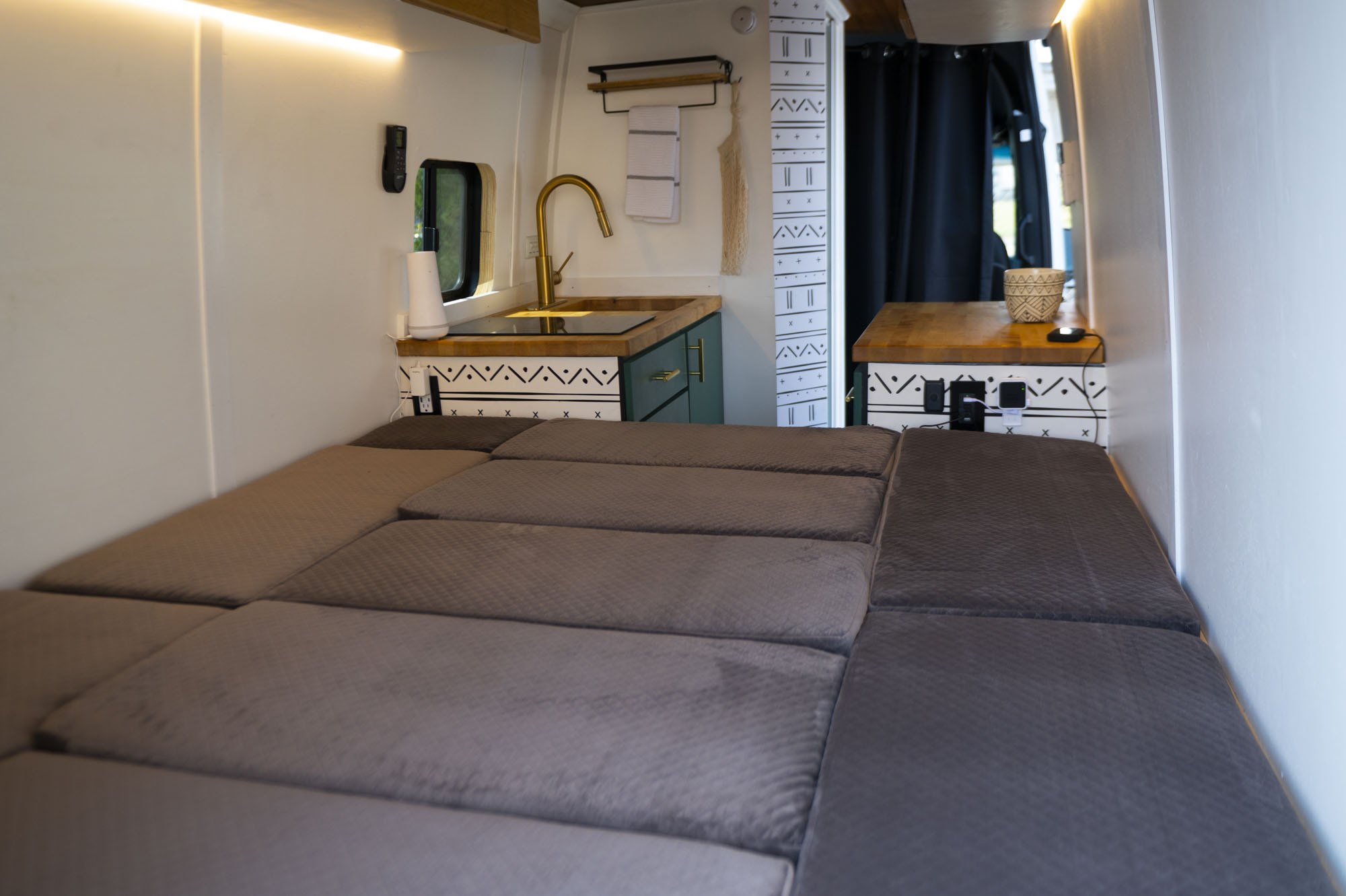 the lounge area converts to a queen sized bed. Mercedes Sprinter 2020
