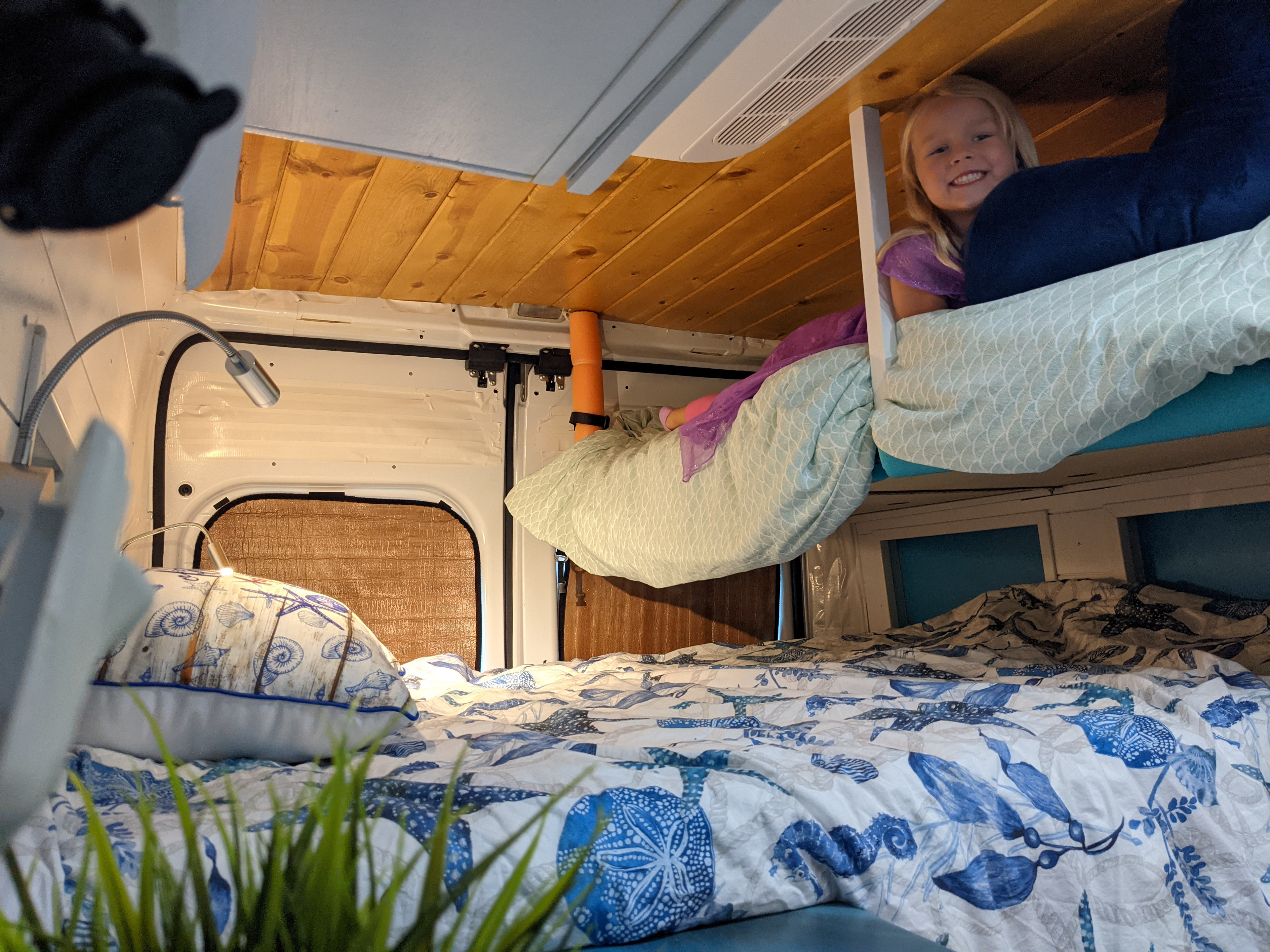 Normal size 12 year old could fit the upper bed comfortably . RAM Promaster 2019