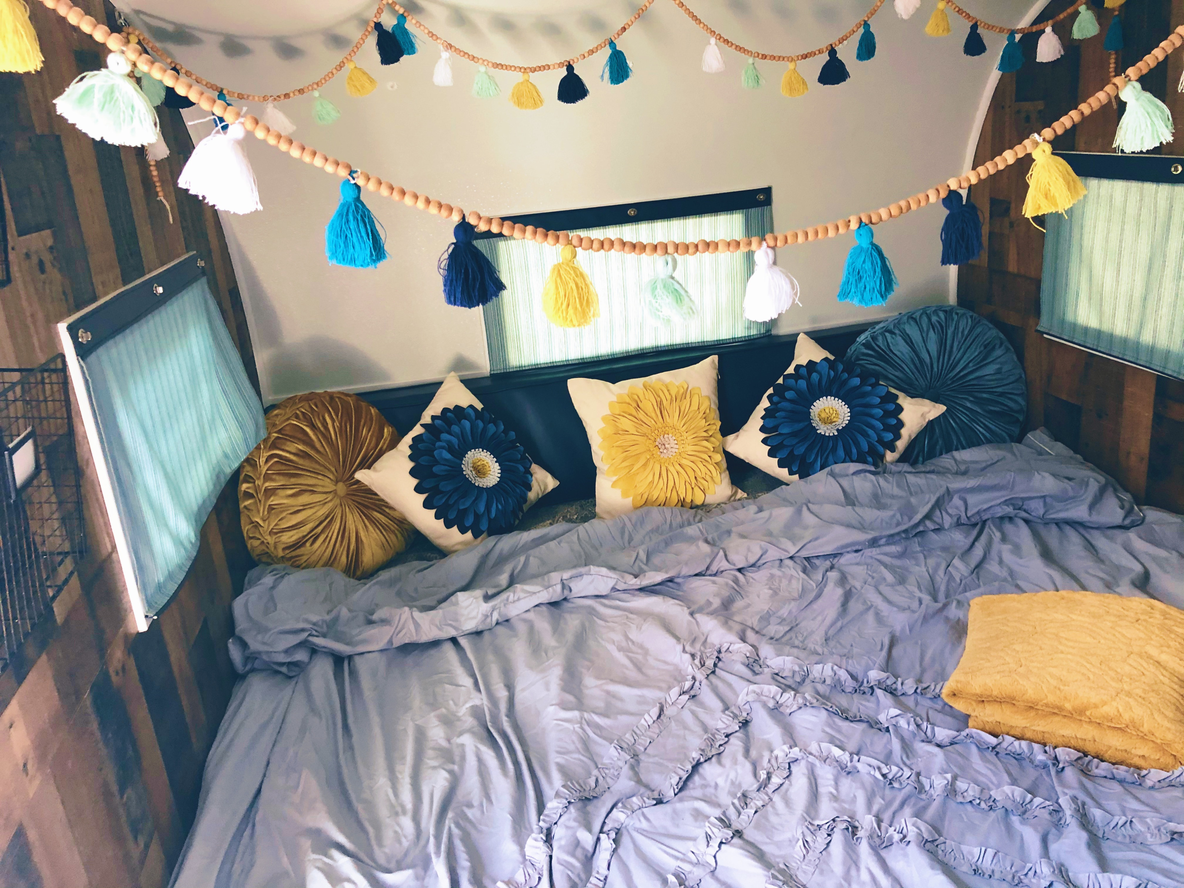 Duke has a cozy king size bed . Custom Camper Trailer 1963