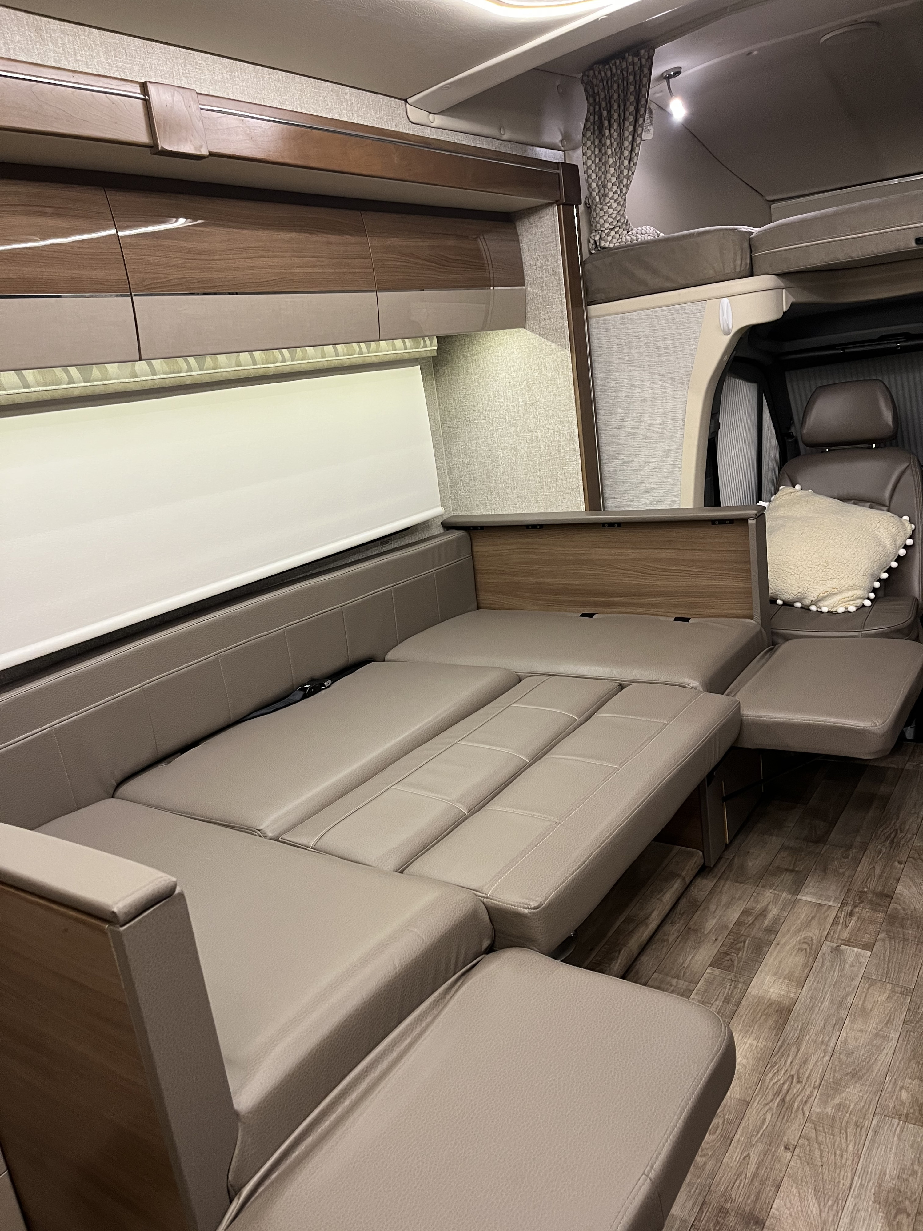 Dinette turned into a bed. Fits one adult or two children. We have a memory foam and sheets to fit.. Winnebago View 2018
